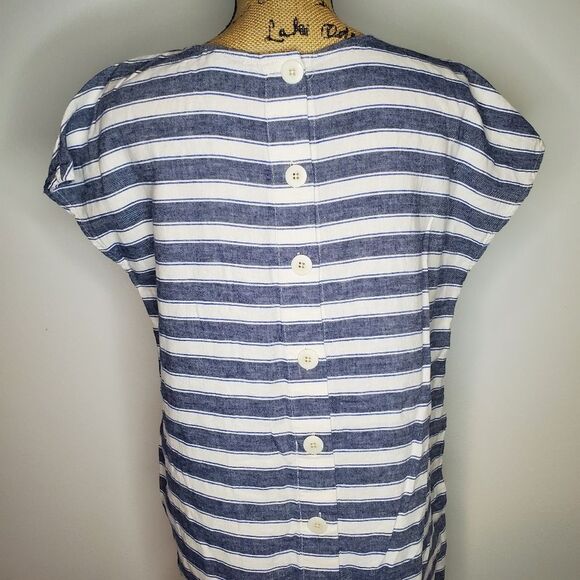 Madewell Striped Play Button Back Linen Blend Dress Size M - Picture 8 of 12